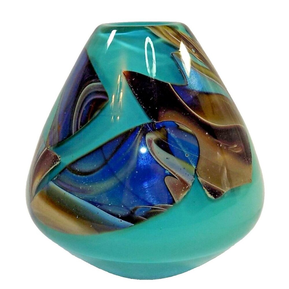 Antique Aqua/Light Green Signed Rebecca Stewart Design Blown Glass Vase
